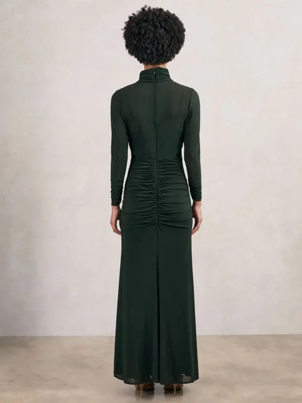 Reiss Dani Long Sleeved Ruched Dress in Dark Green - Picture 6 of 14